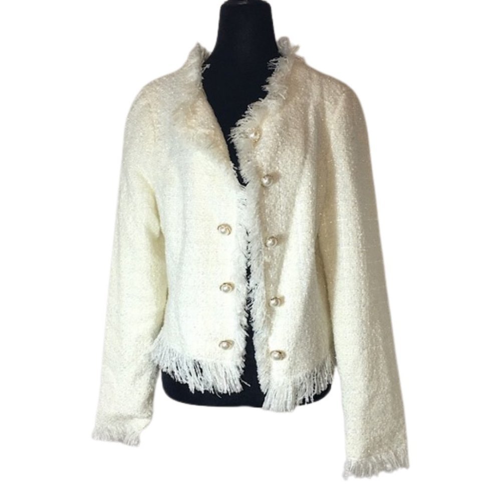 Cream pearl detailed tweed style blazer